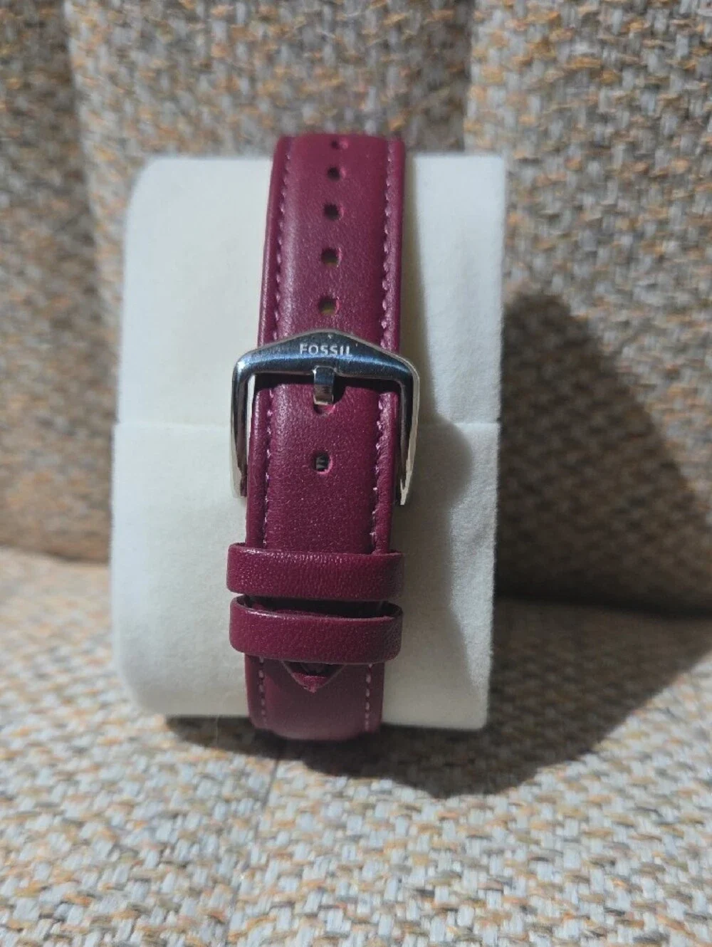 Fossil Pink Leather Strap Watch with Multicolor Geometric Dial